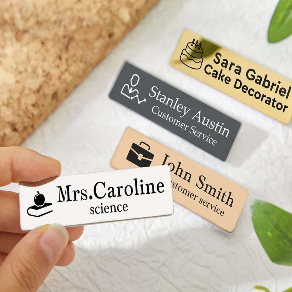 Personalized Engraved Name Badge Magnet with Custom Label or Pin