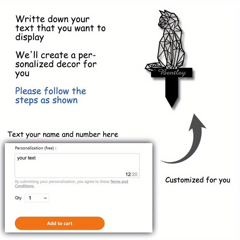 Black Metal Cat Memorial Stake for Garden Personalized Pet Loss Gift 14+