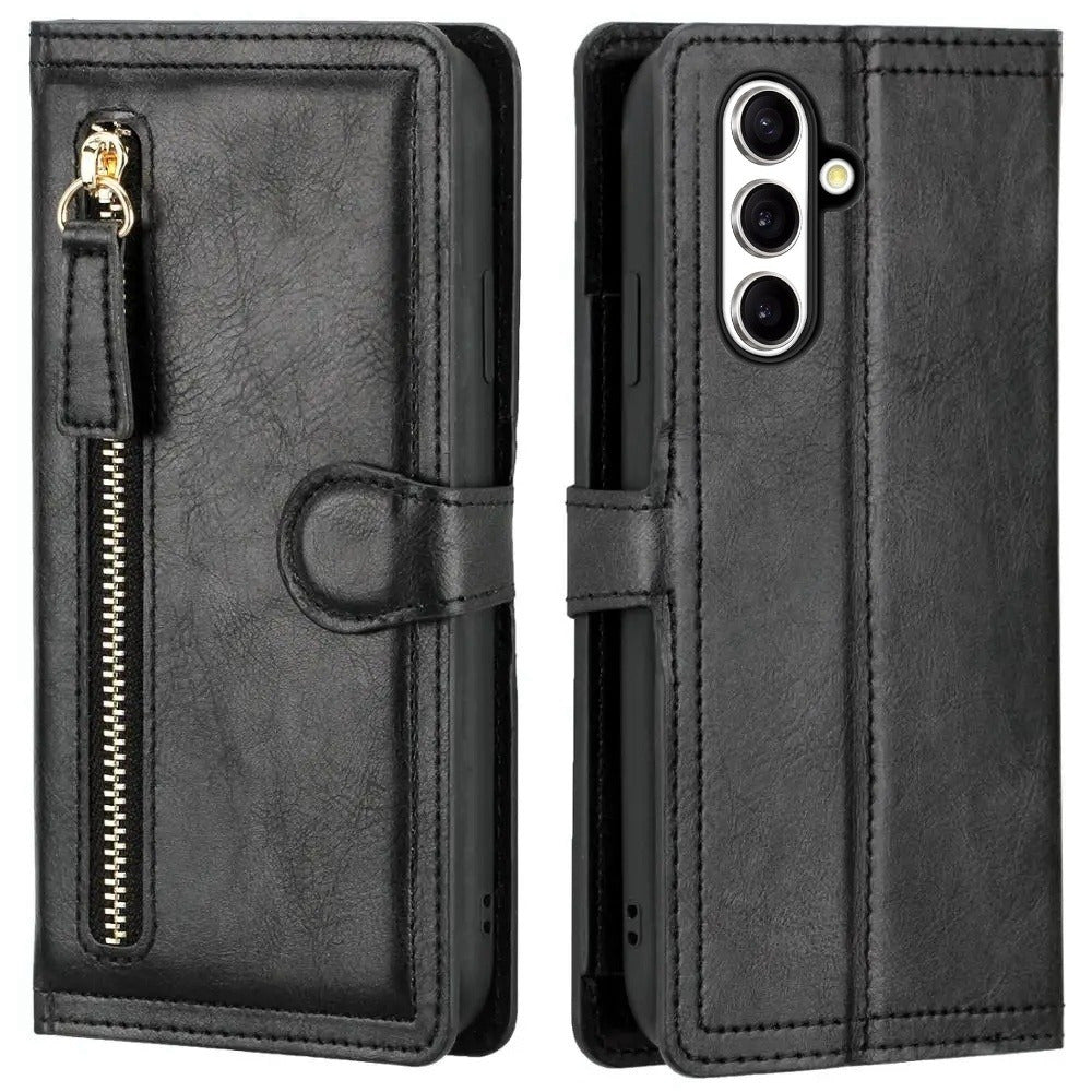 Кошелек-кейс из искусственной кожи с застежкой-молнией для Samsung Galaxy S24 Ultra, S23 Plus, S22, S21, S20 Fe, S10, S9, S8, Note 20 Ultra, 10 Plus, 9, держатель карт, карман для наличных