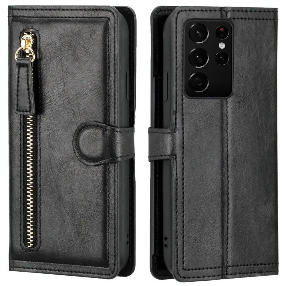 Кошелек-кейс из искусственной кожи с застежкой-молнией для Samsung Galaxy S24 Ultra, S23 Plus, S22, S21, S20 Fe, S10, S9, S8, Note 20 Ultra, 10 Plus, 9, держатель карт, карман для наличных