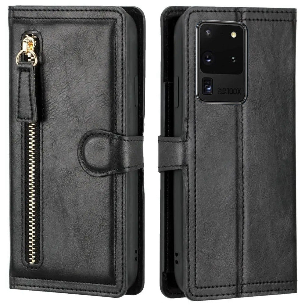 Кошелек-кейс из искусственной кожи с застежкой-молнией для Samsung Galaxy S24 Ultra, S23 Plus, S22, S21, S20 Fe, S10, S9, S8, Note 20 Ultra, 10 Plus, 9, держатель карт, карман для наличных