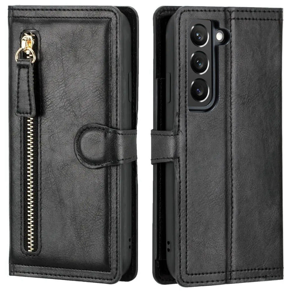 Кошелек-кейс из искусственной кожи с застежкой-молнией для Samsung Galaxy S24 Ultra, S23 Plus, S22, S21, S20 Fe, S10, S9, S8, Note 20 Ultra, 10 Plus, 9, держатель карт, карман для наличных