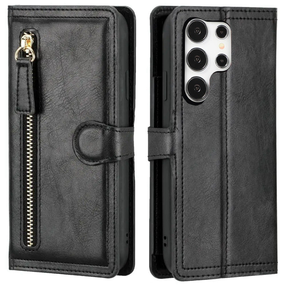 Кошелек-кейс из искусственной кожи с застежкой-молнией для Samsung Galaxy S24 Ultra, S23 Plus, S22, S21, S20 Fe, S10, S9, S8, Note 20 Ultra, 10 Plus, 9, держатель карт, карман для наличных
