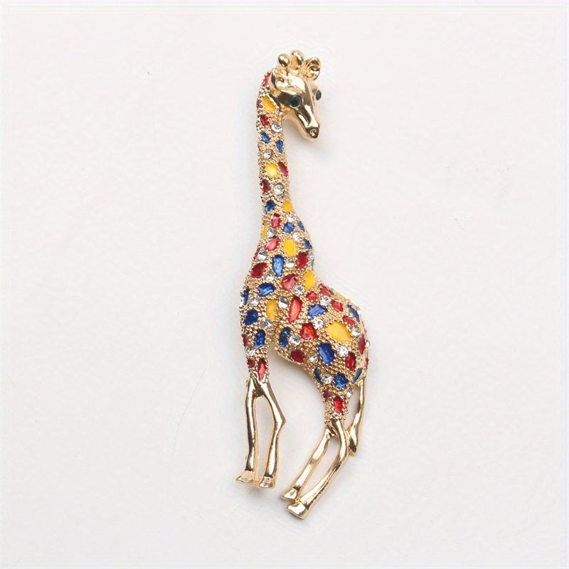 Giraffe Brooch Pin with Rhinestones Animal-Shaped Enamel Jewelry for Cardigans and Scarves