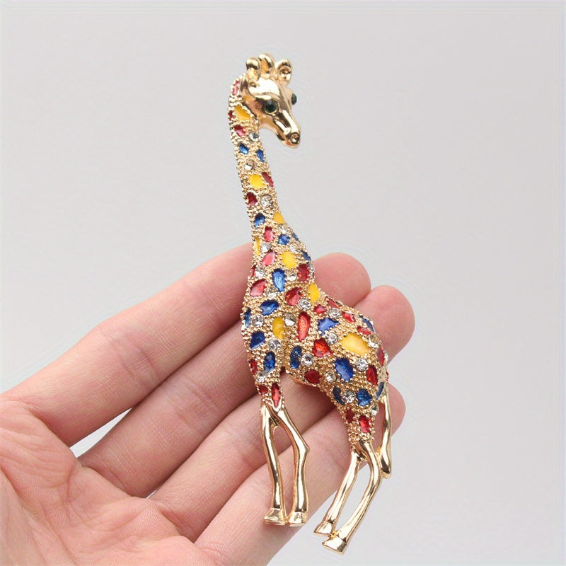 Giraffe Brooch Pin with Rhinestones Animal-Shaped Enamel Jewelry for Cardigans and Scarves