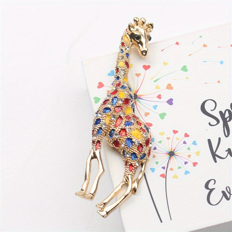 Giraffe Brooch Pin with Rhinestones Animal-Shaped Enamel Jewelry for Cardigans and Scarves