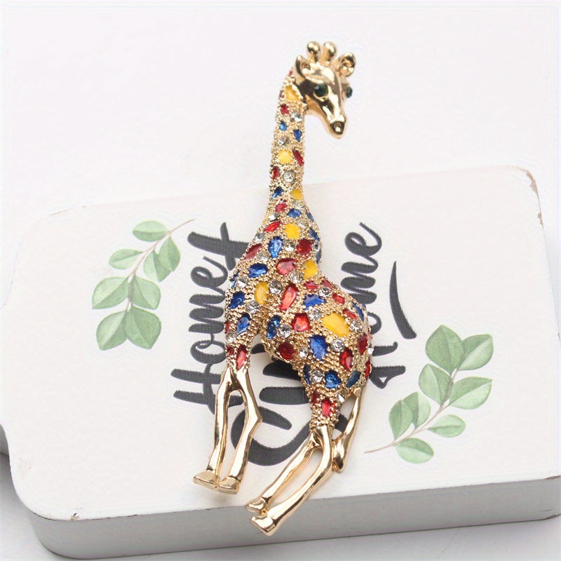 Giraffe Brooch Pin with Rhinestones Animal-Shaped Enamel Jewelry for Cardigans and Scarves