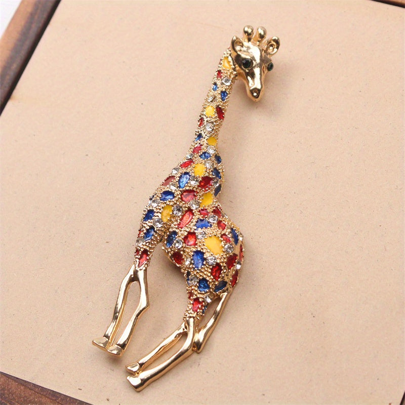 Giraffe Brooch Pin with Rhinestones Animal-Shaped Enamel Jewelry for Cardigans and Scarves
