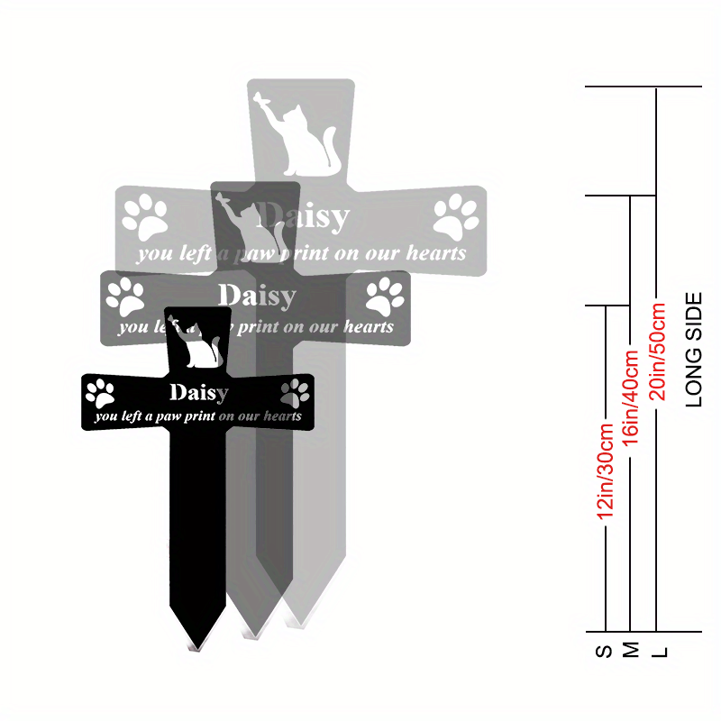 Black Metal Pet Memorial Stake Weather-Resistant Cross with Paw Print Design for Cats and Dogs