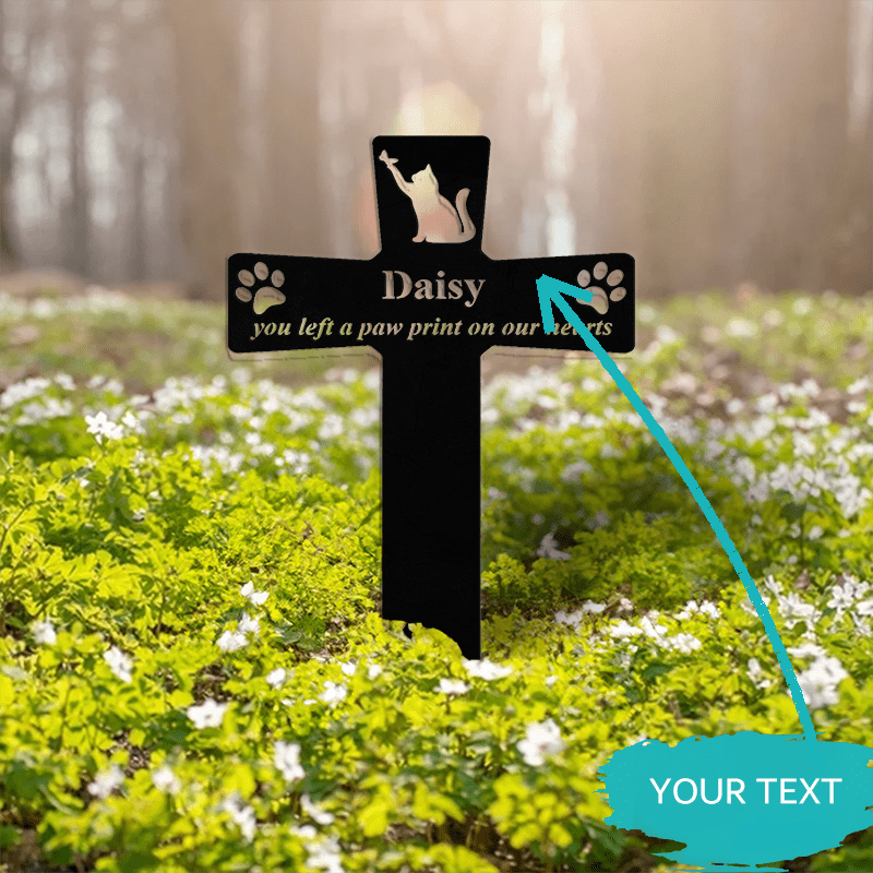 Black Metal Pet Memorial Stake Weather-Resistant Cross with Paw Print Design for Cats and Dogs