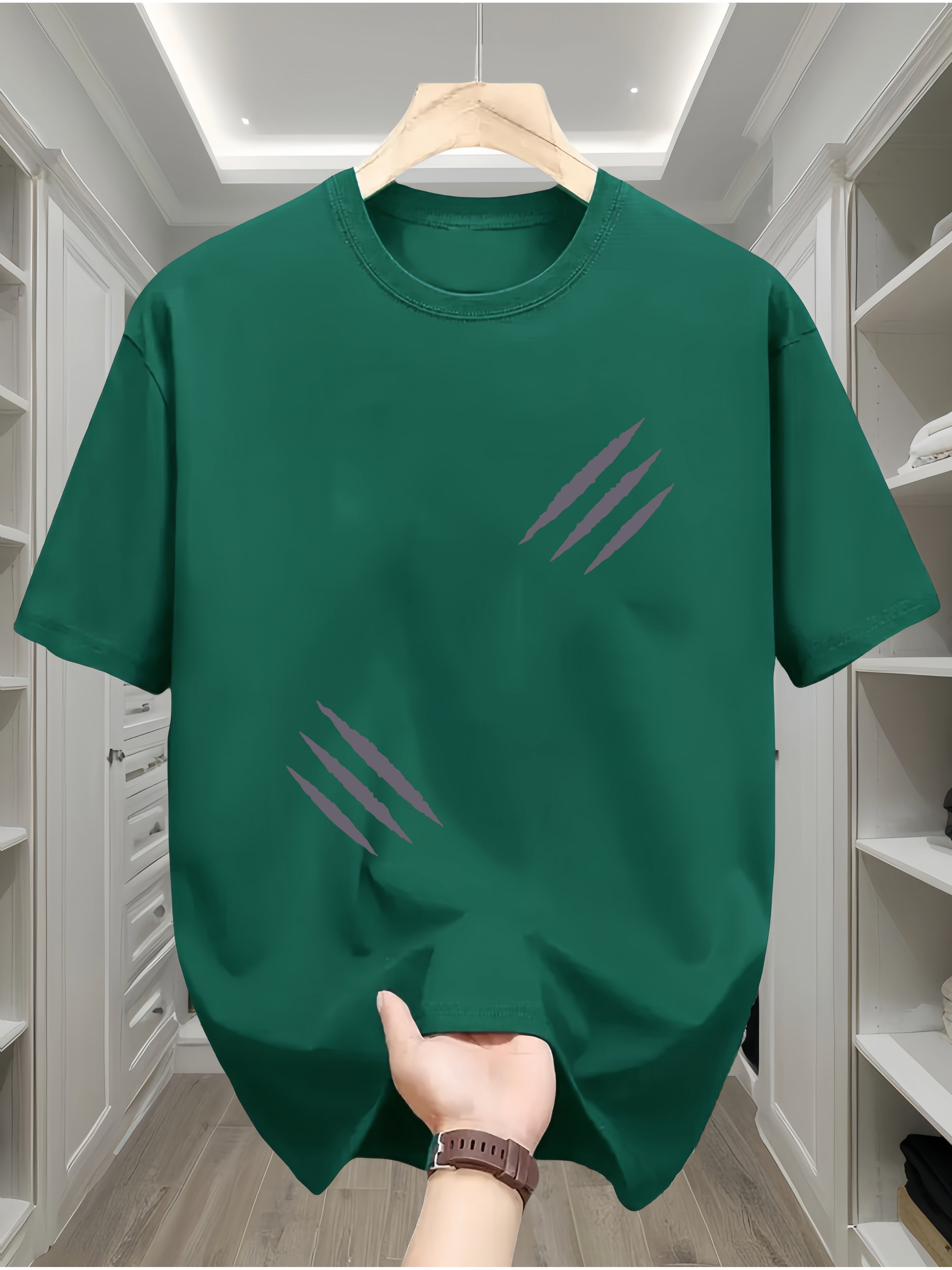 Camiseta de algodón para hombre de manga corta, cuello redondo, casual, para todas las estaciones, con patrón geométrico