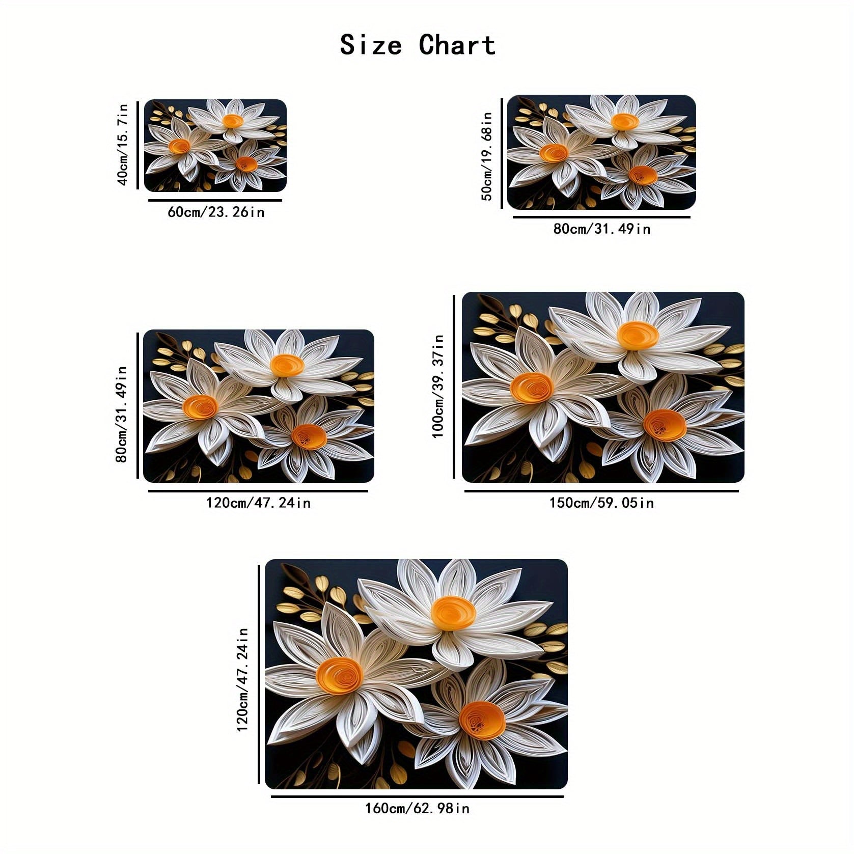Floral Kitchen Floor Mat 3D White Flower Design Non-Slip Washable 1.1cm Thick