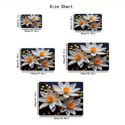 Коврик для кухни с цветочным рисунком в виде 3D-белого цветка - толщина 1 шт. и 1,1 см. Изготовлен из нескользящего и износостойкого полиэстера, этот коврик можно стирать в стиральной машине. Подходит для кухни, гостиной, прихожей, балкона и может