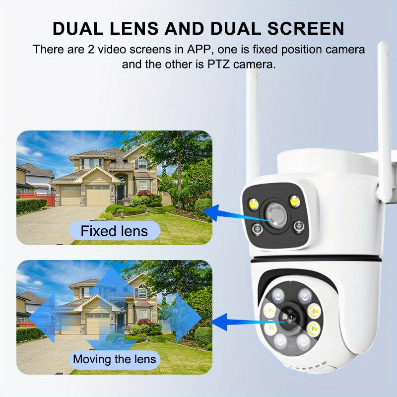 Ikki linzali xavfsizlik kamerası 2MP WiFi ichki tashqi inson aniqlash kechqurun ko'rish
