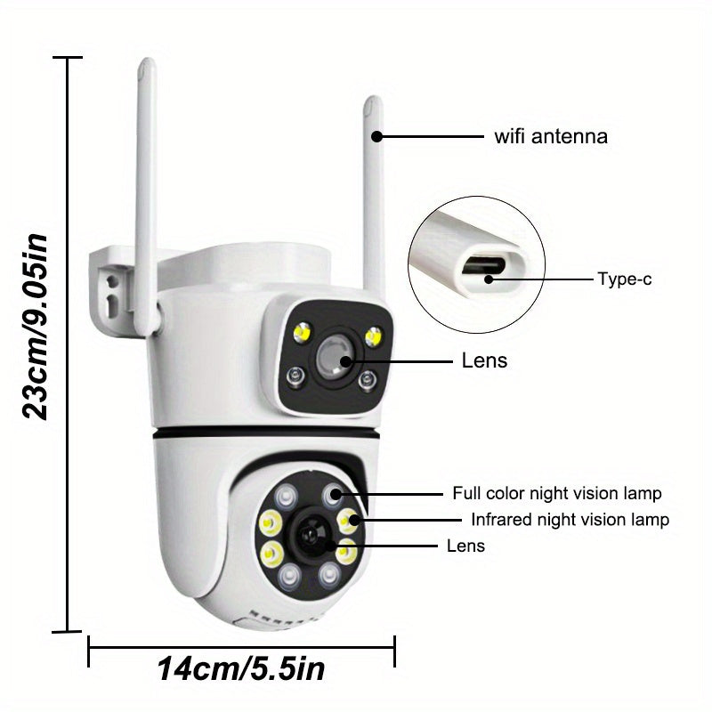 Ikki linzali xavfsizlik kamerası 2MP WiFi ichki tashqi inson aniqlash kechqurun ko'rish