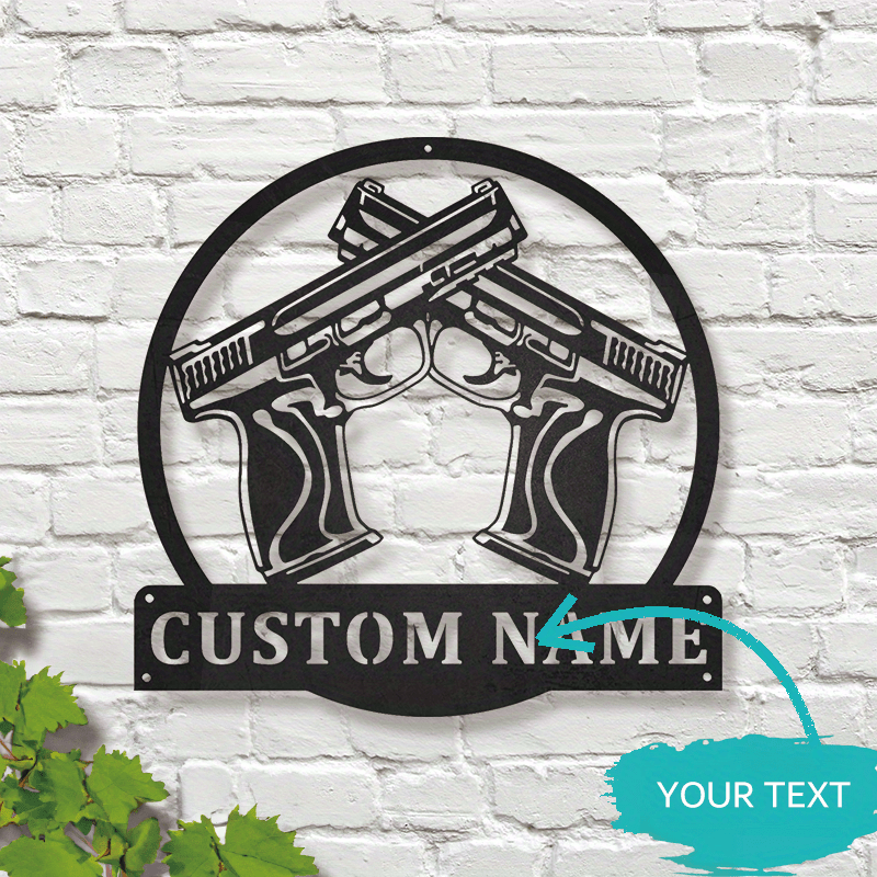 Personalized Gun Metal Wall Art with Custom Name Black Decor Sign for Home Office
