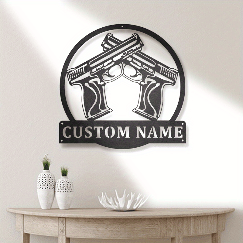 Personalized Gun Metal Wall Art with Custom Name Black Decor Sign for Home Office
