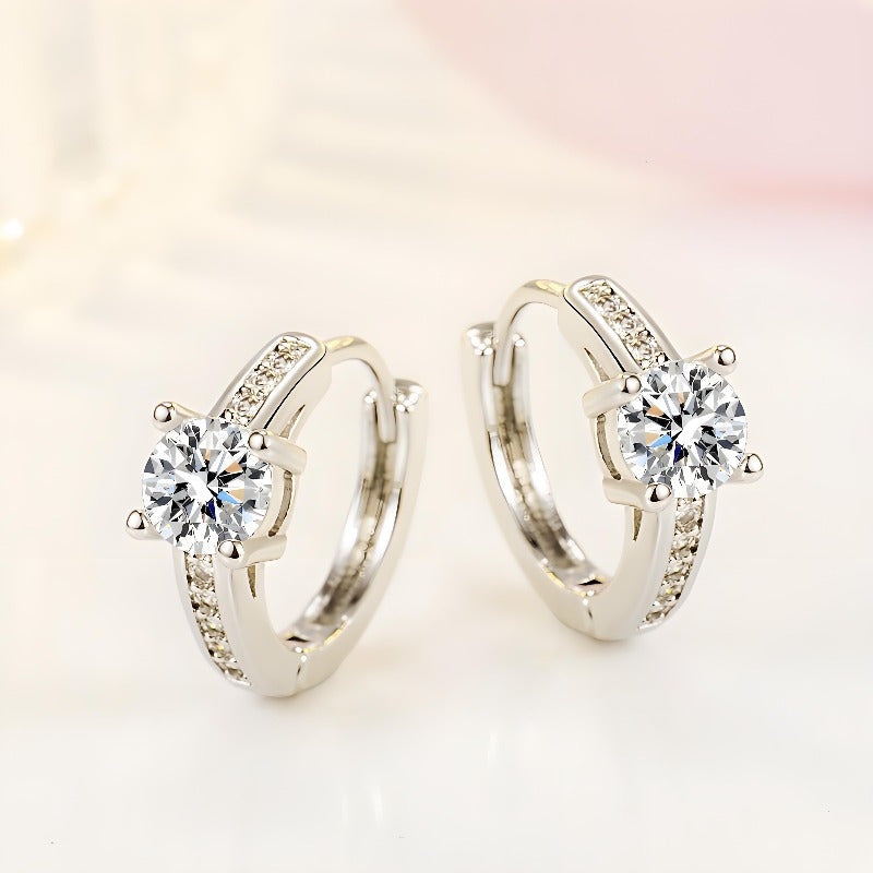 Retro-Inspired S925 Silver Earrings Rhinestone Round Hollow Center Jewelry for Women
