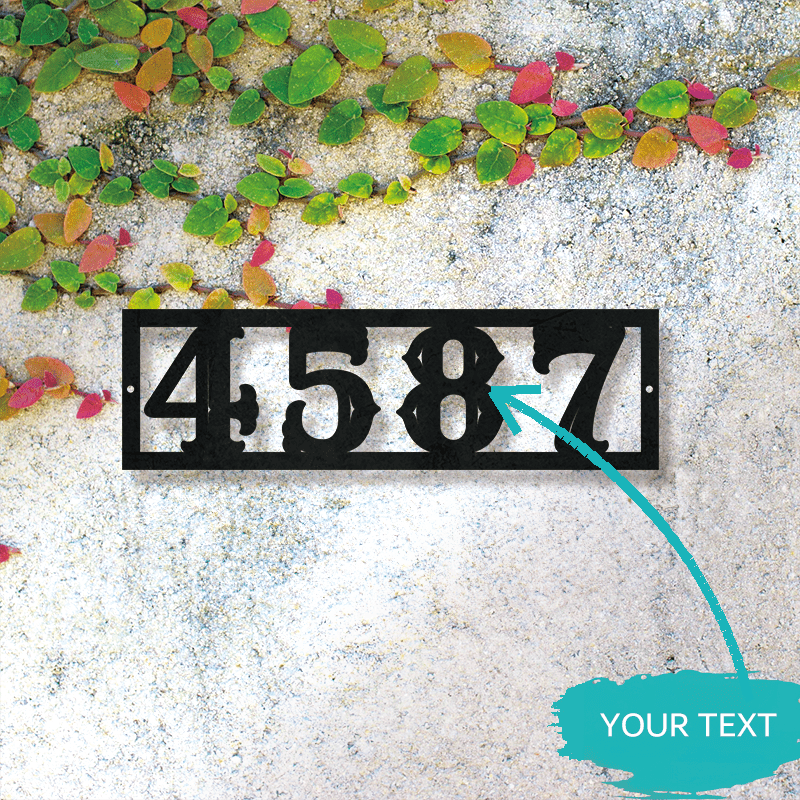 Maxsus metall uy raqami belgisi, shaxsiylashtirilgan ism va manzil plakati, qora devor dekoratsiyasi