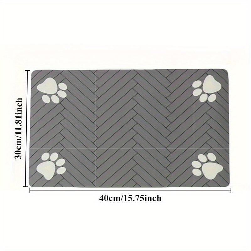 Diatomaceous Earth Pet Feeding Mat for Dogs and Cats Splash-Proof Absorbent Washable Black Paw Print