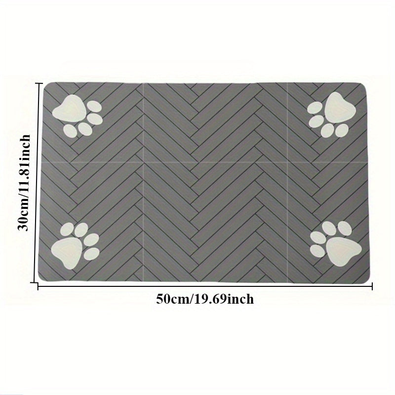 Diatomaceous Earth Pet Feeding Mat for Dogs and Cats Splash-Proof Absorbent Washable Black Paw Print
