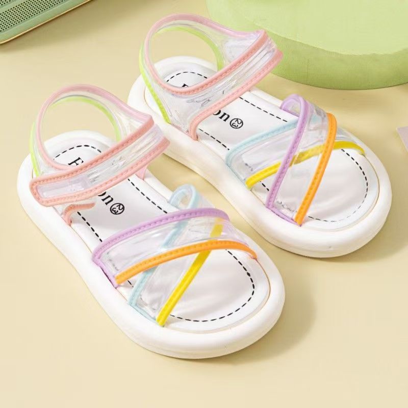 Girls Multicolored PVC Open-Toe Sandals for Beach and Outdoor Activities