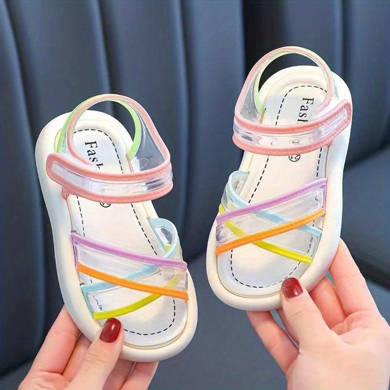 Girls Multicolored PVC Open-Toe Sandals for Beach and Outdoor Activities