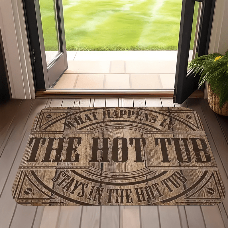 Poliester "Issiq Vanna" Yog'och Qayta Dizayni Xush Kelibsiz Parda - Sirpanmaydigan, Mashinada Yuviladigan, Dog' va Suvga Qarshi Ichki Flanel Mat, Mustahkam va Rang O'zgarmaydigan