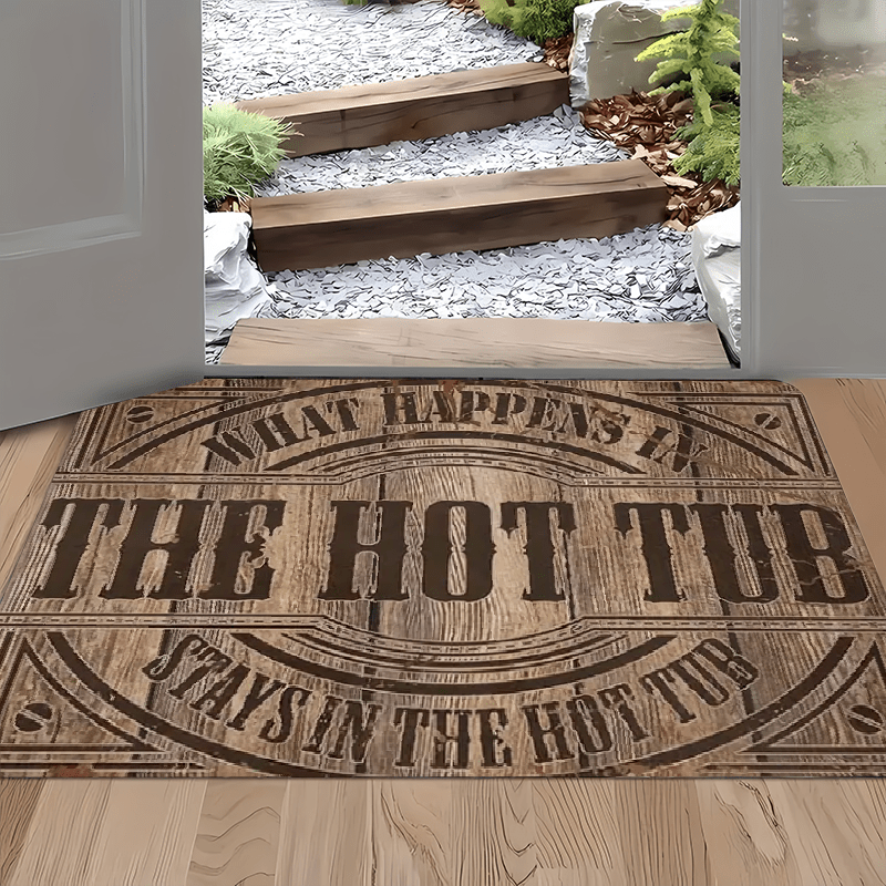 Polyester Wood Grain Welcome Doormat Non-Slip Water Resistant Indoor Flannel