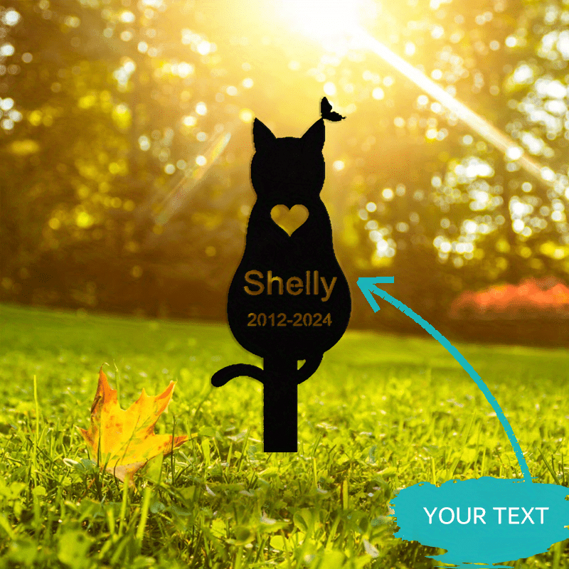 Maxsus o'yma shaxsiy qora metall mushuk xotira bog'iga qo'yiladigan ustun - yurak detali uy hayvonini yo'qotish xotirasi, bog' dekoratsiyasi uchun mustahkam temir silueti.