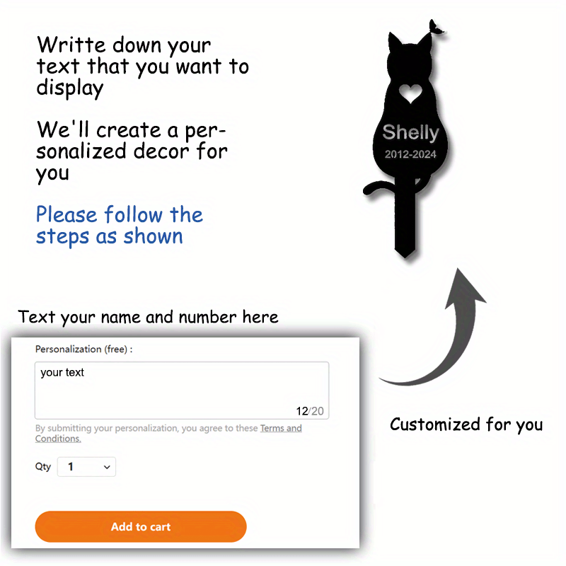 Maxsus o'yma shaxsiy qora metall mushuk xotira bog'iga qo'yiladigan ustun - yurak detali uy hayvonini yo'qotish xotirasi, bog' dekoratsiyasi uchun mustahkam temir silueti.
