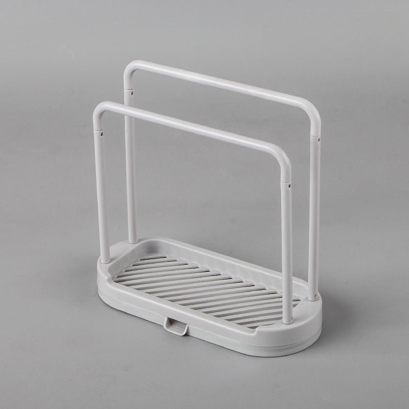 Organizador de fregadero de cocina de plástico con barra para toallas y soporte para esponjas