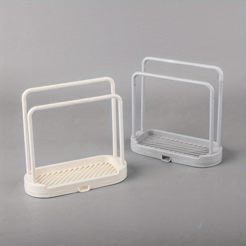 Organizador de fregadero de cocina de plástico con barra para toallas y soporte para esponjas
