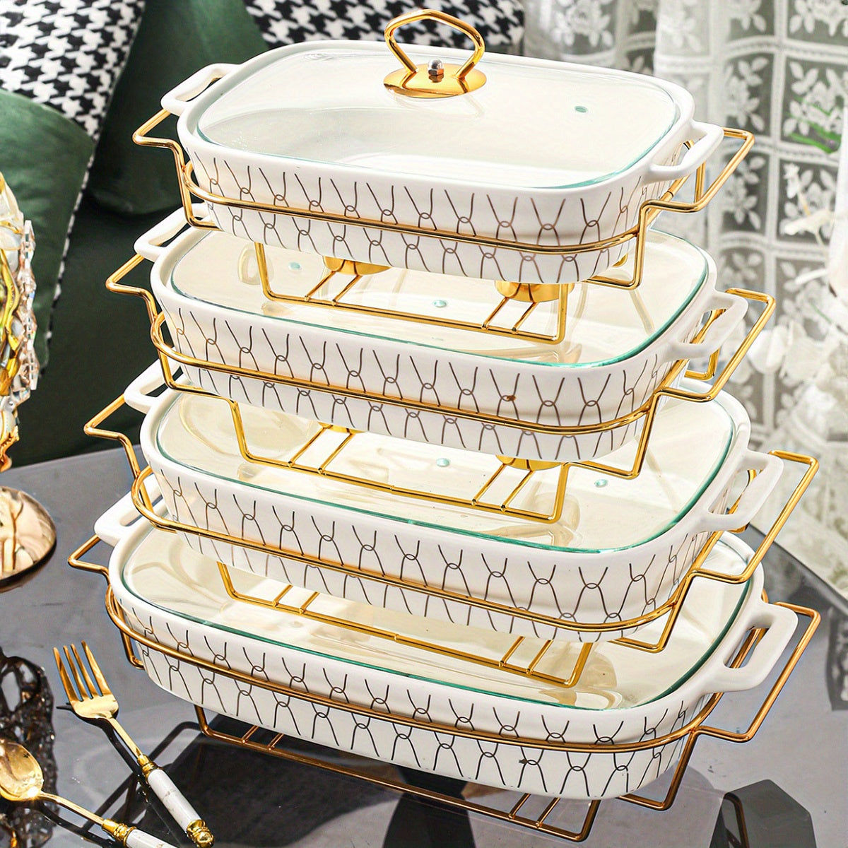 Qopqog'li keramika stokpot 1ta, oltin rangli chekka, sho'rva, sho'rva va qovurilgan idishlar uchun