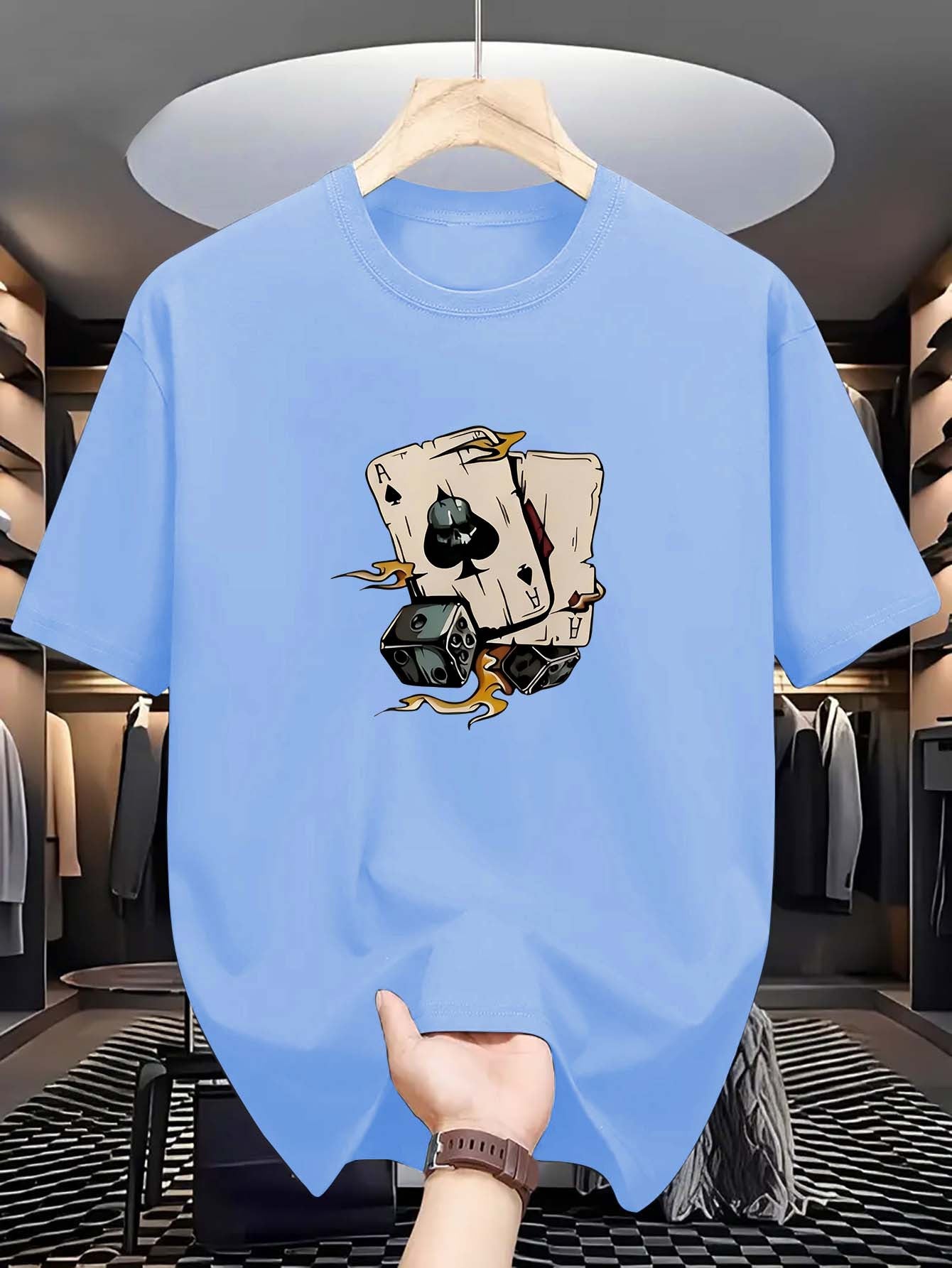 Erkaklar uchun Spades printli futbolka, 100% polyester, yumshoq bo'yin, cho'ziluvchan, yozgi moda, qisqa yeng, oddiy kesim, 180gsm mato.