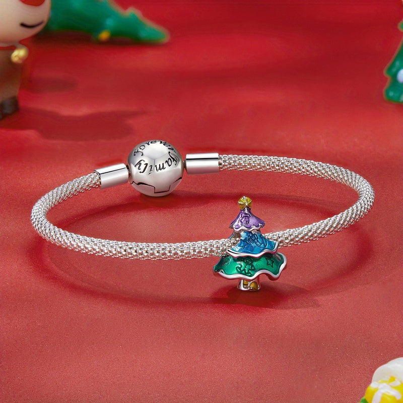 Women's Silver Bracelet with Colorful Bead Pendant Christmas Tree for Daily Wear