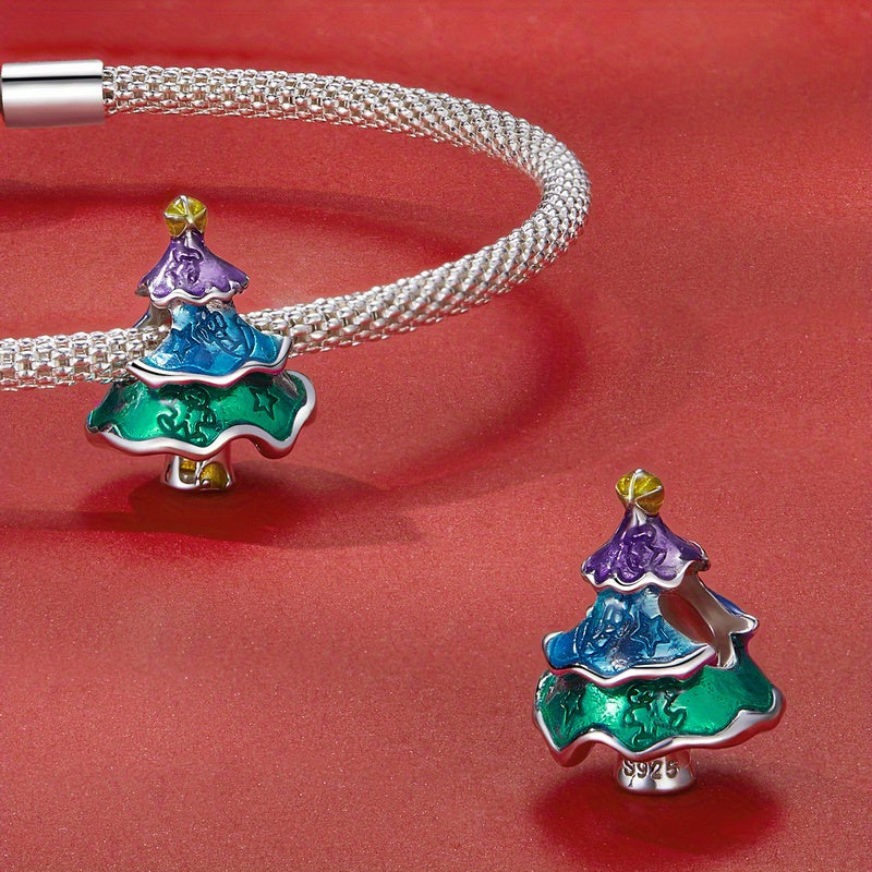 Women's Silver Bracelet with Colorful Bead Pendant Christmas Tree for Daily Wear