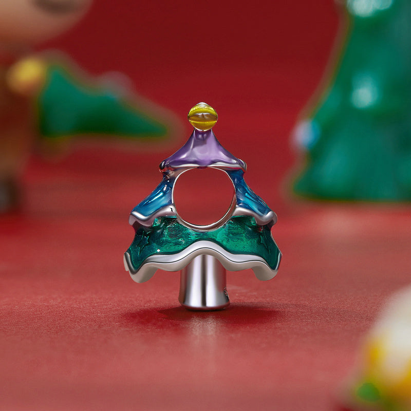 Women's Silver Bracelet with Colorful Bead Pendant Christmas Tree for Daily Wear