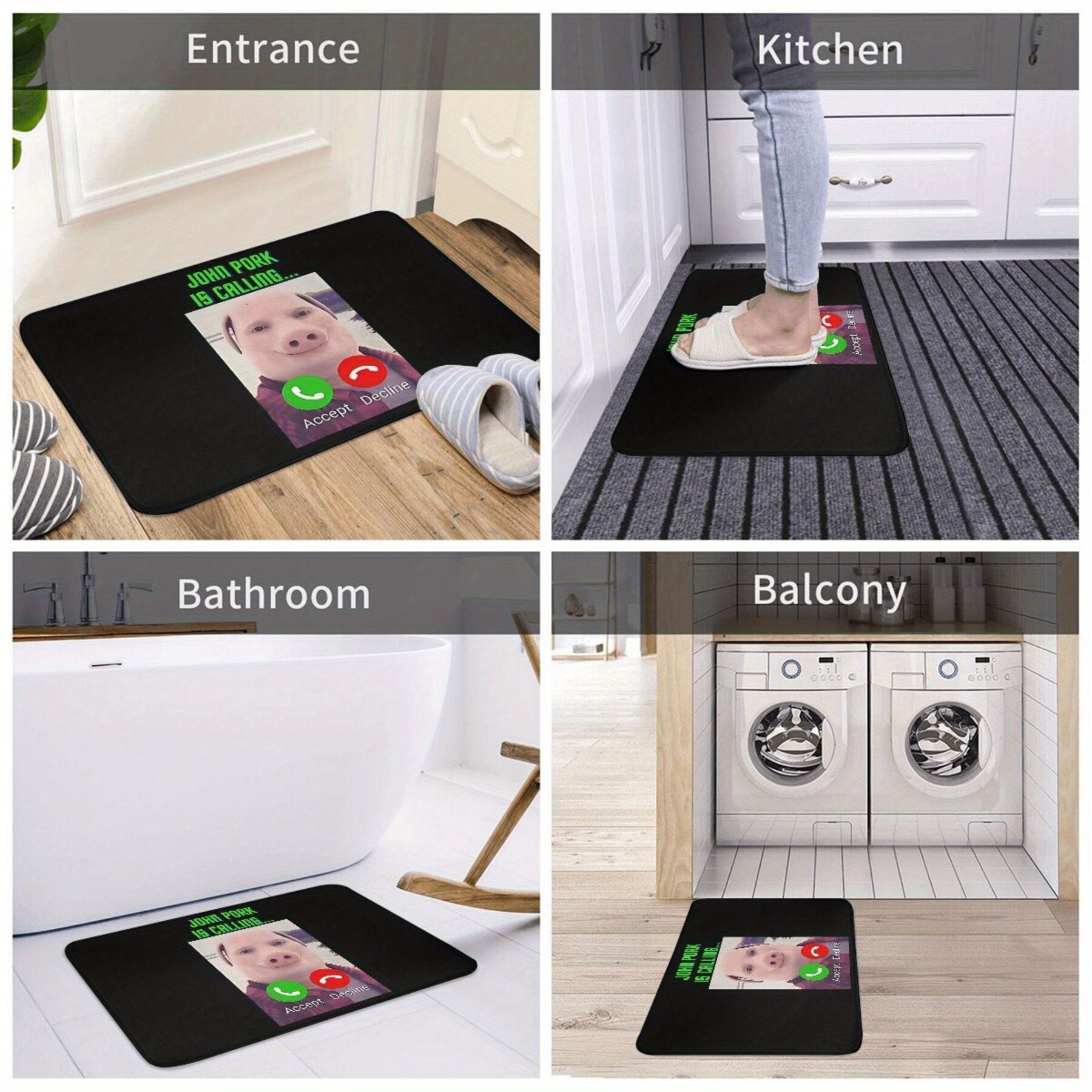 Funny Call Bath Mat Non-Slip Polyester Rug for Bathroom Decor and Christmas Gift