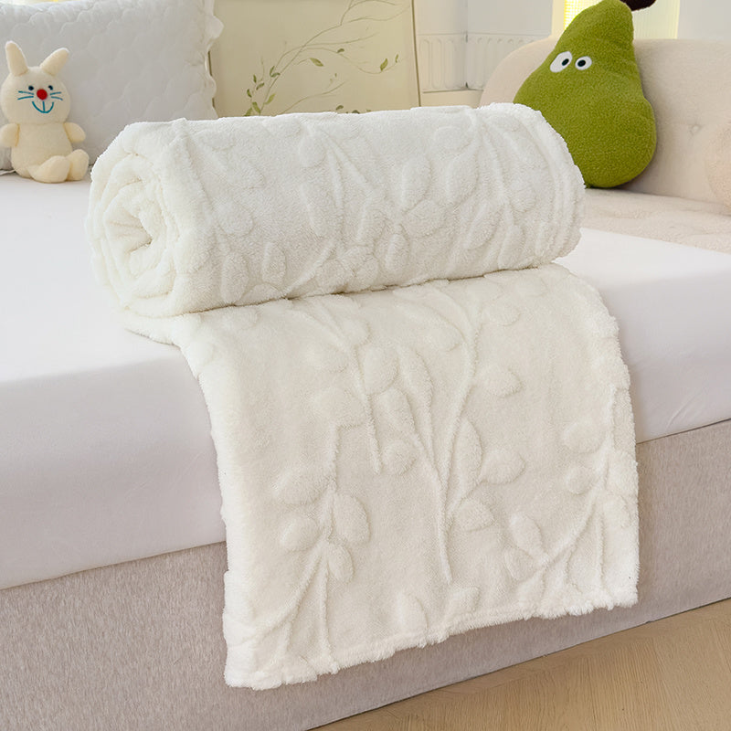 Gray Taffeta Jacquard Throw Blanket with 3D Leaf Pattern Soft Stylish for Living Room Sofa Bedroom