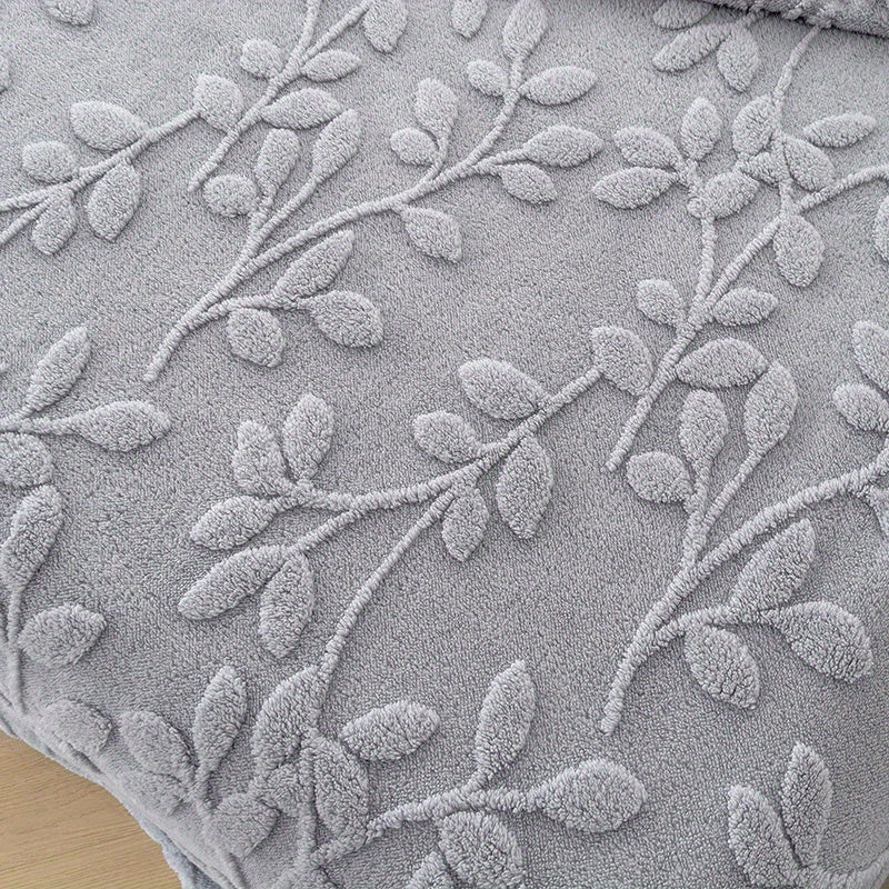 Gray Taffeta Jacquard Throw Blanket with 3D Leaf Pattern Soft Stylish for Living Room Sofa Bedroom