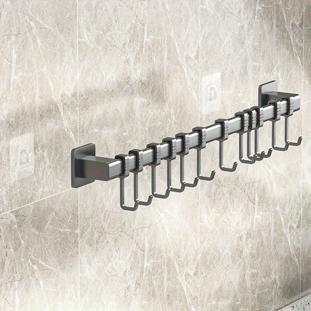 Kitchen Wall Mounted Hanging Rack with 10 Hooks, Plastic Storage Organizer for Pots and Utensils