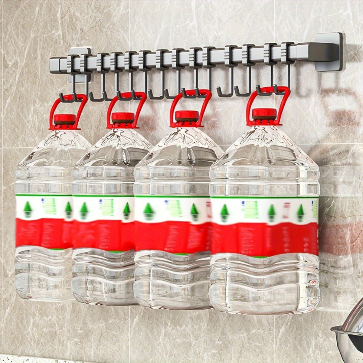 Kitchen Wall Mounted Hanging Rack with 10 Hooks, Plastic Storage Organizer for Pots and Utensils