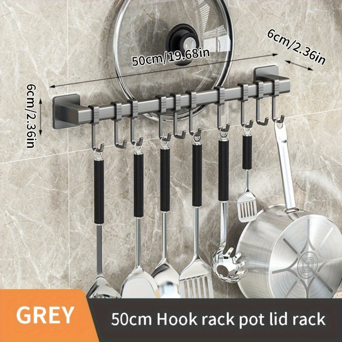 Kitchen Wall Mounted Hanging Rack with 10 Hooks, Plastic Storage Organizer for Pots and Utensils