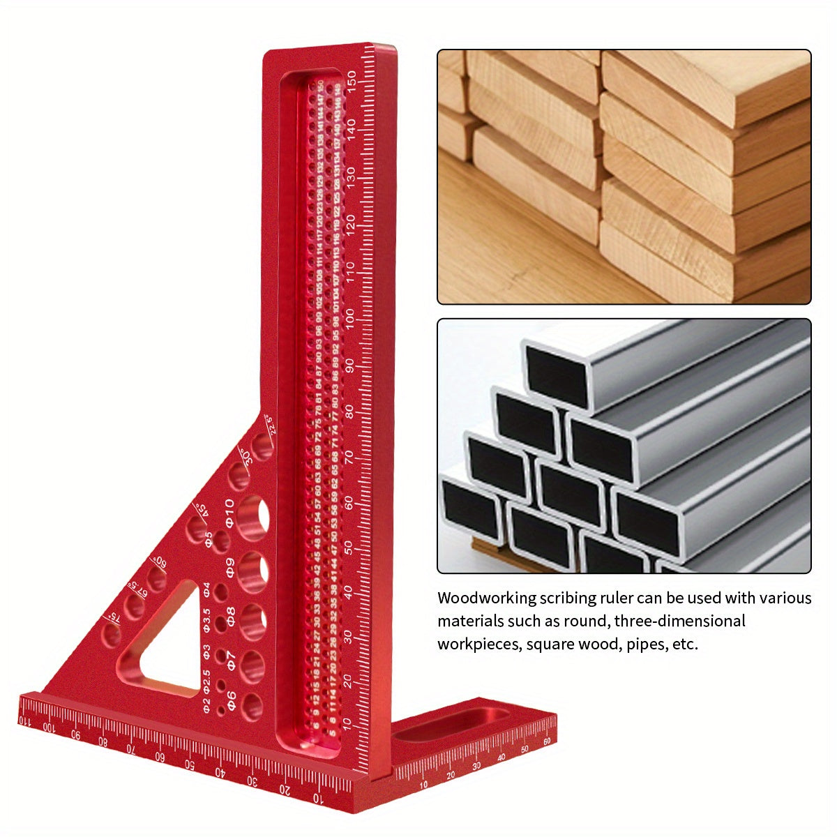 Aluminum Woodworking Square with Multi-Angle Ruler and Dowel Pin
