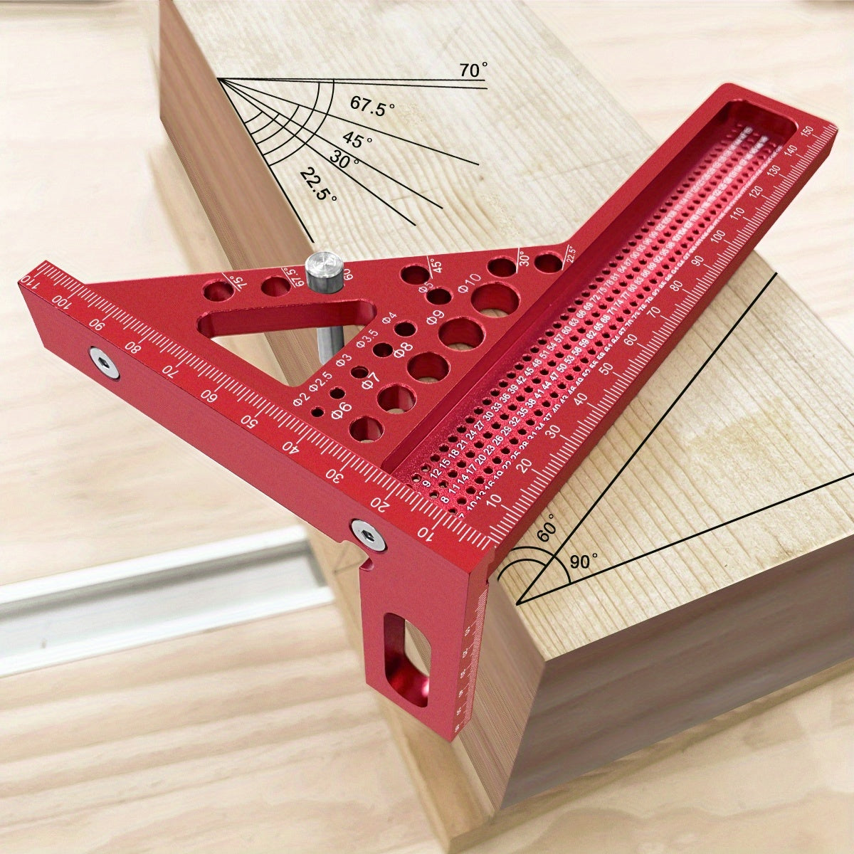 Aluminum Woodworking Square with Multi-Angle Ruler and Dowel Pin