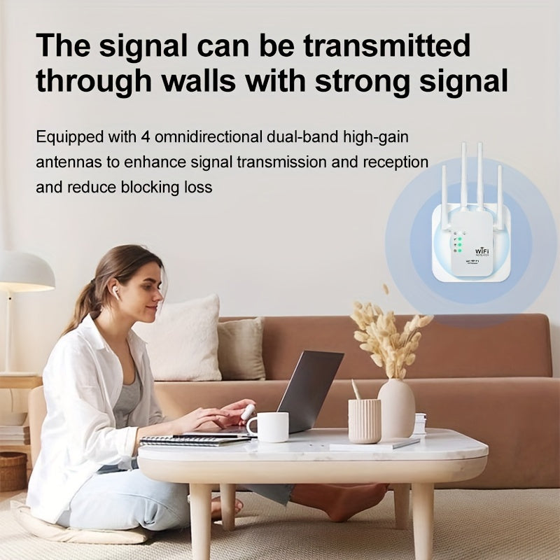 2024 Yuqori tezlikdagi WiFi kengaytirgichi, Ikki diapazon, 1200Mbps, 4 antenna, AP rejimi, Ethernet porti.