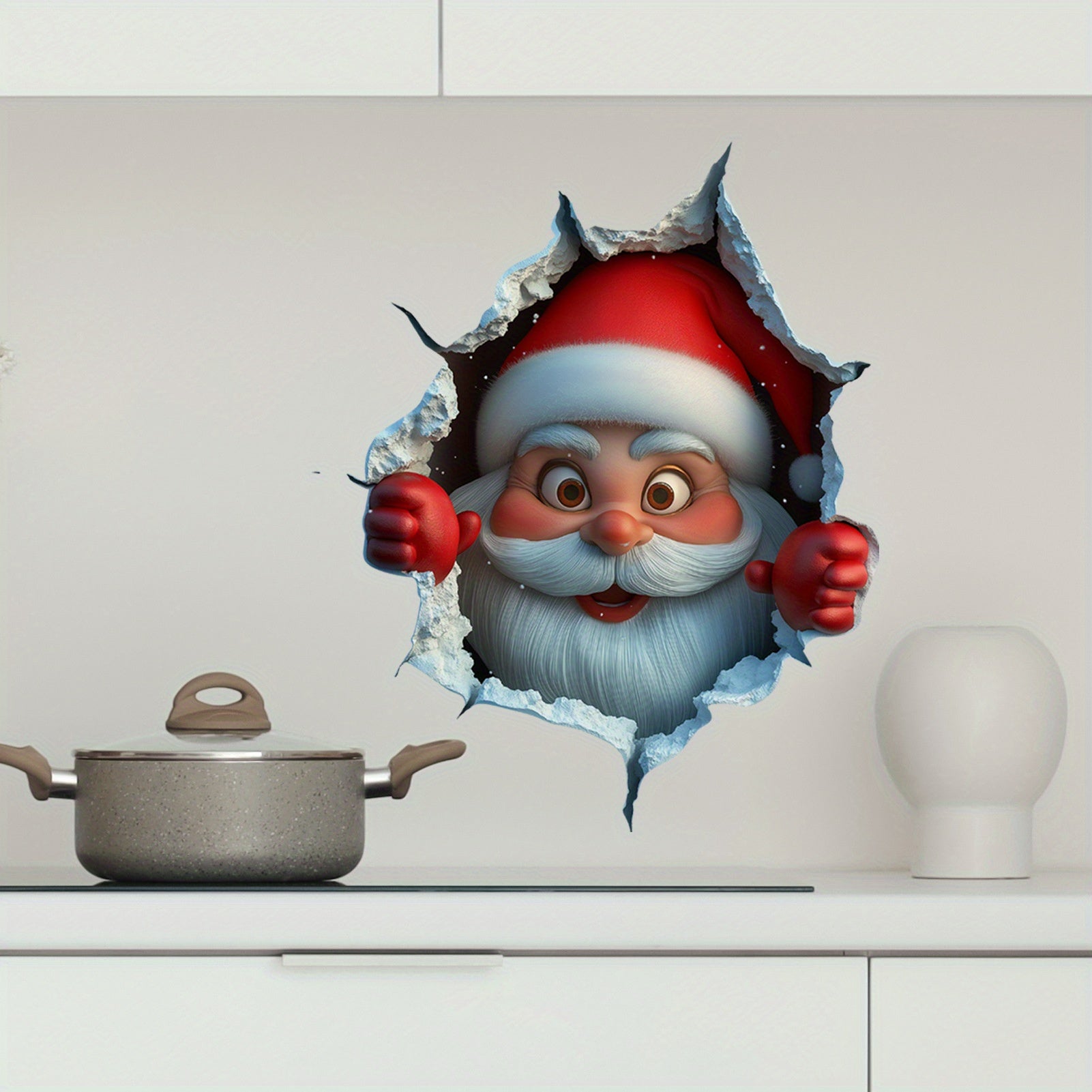 Adhesivo de pared festivo 3D de Santa Claus, reutilizable, decoración navideña para el hogar