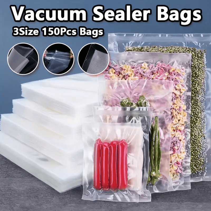 150 ta vakuum muhrlangan sumkalar to'plami - BPA-siz, qayta ishlatiladigan, katta, o'rta va kichik o'lchamlar bilan turli xil to'plam - Sous Vide, muzlatish va oshxona tartibini tashkil qilish uchun ideal - Elektr energiyasi talab qilinmaydi