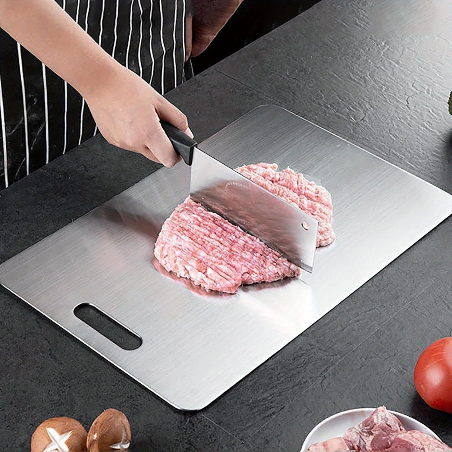 Set of 3 Stainless Steel Cutting Boards Non-Slip Double-Sided Kitchen Mats